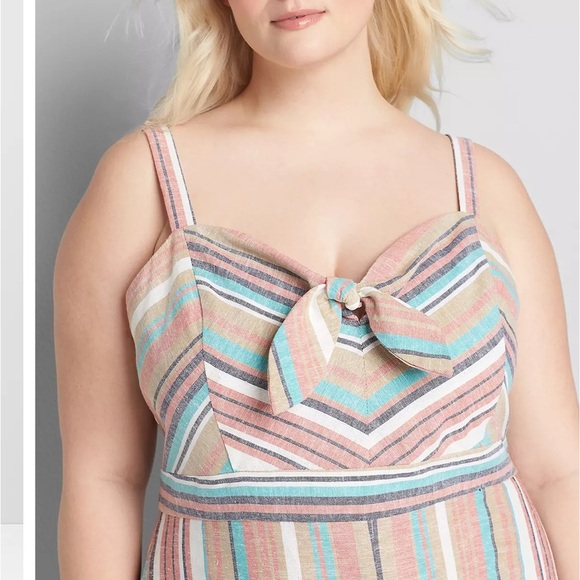 Lane Bryant Striped Tie-Front Wide Leg Crop Jumpsuit Cotton Linen 18 Petite - Picture 2 of 14